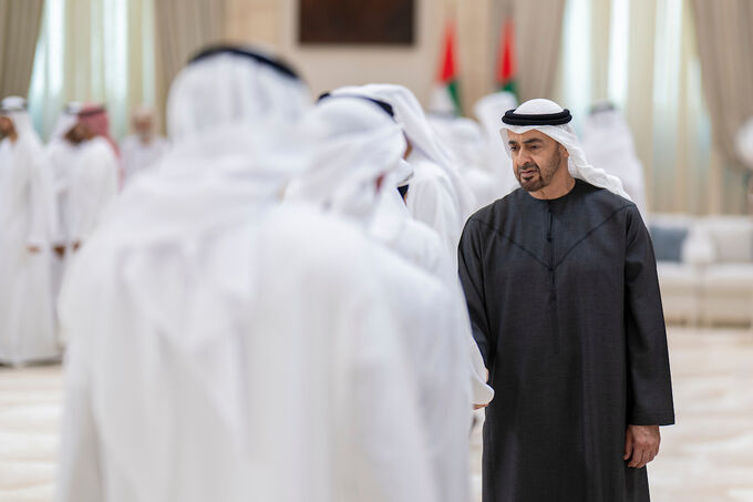UAE President accepts condolences for third day over passing of Tahnoun bin Mohammed from international delegations, crowds of mourners