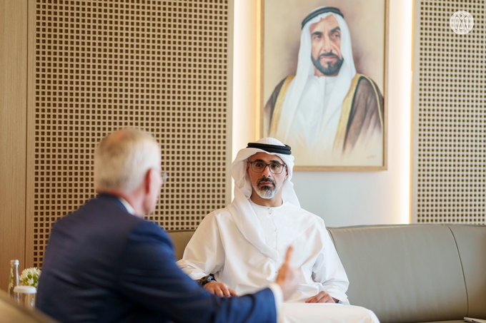 Khaled bin Mohamed bin Zayed receives ExxonMobil Chairman and CEO Darren Woods