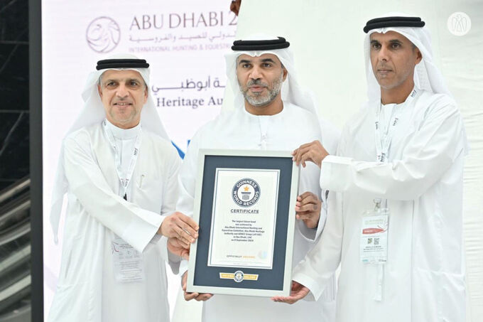 Organised by Abu Dhabi Heritage Authority and ADNEC Group, Abu Dhabi International Hunting and Equestrian Exhibition sets Guinness World Record for largest falcon hood