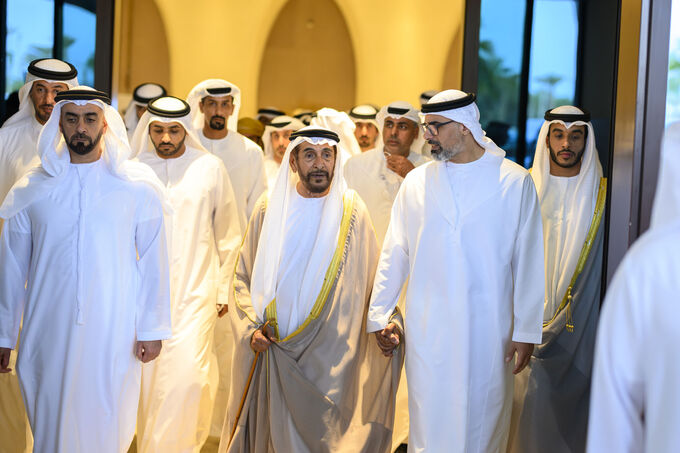 Khaled bin Mohamed bin Zayed and Saif bin Zayed attend Mohamed Faraj bin Hamoodah wedding reception