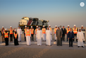 Maktoum bin Mohammed bin Rashid and Theyab bin Mohamed bin Zayed witness the connection of Abu Dhabi and Dubai with a direct railway within the “UAE National Rail Network”