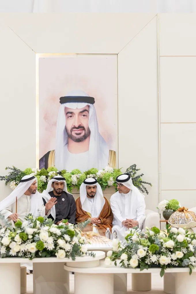 Hazza bin Zayed and Nahyan bin Zayed attend Al Mheiri wedding reception