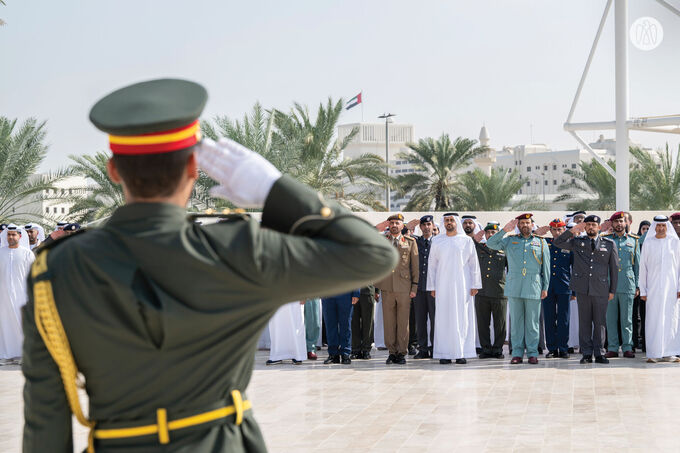 Theyab bin Mohamed bin Zayed raises UAE flag at Wahat Al Karama to mark UAE Flag Day 