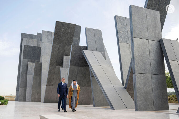 Theyab bin Mohamed bin Zayed receives Prime Minister of Republic of North Macedonia at Wahat Al Karama