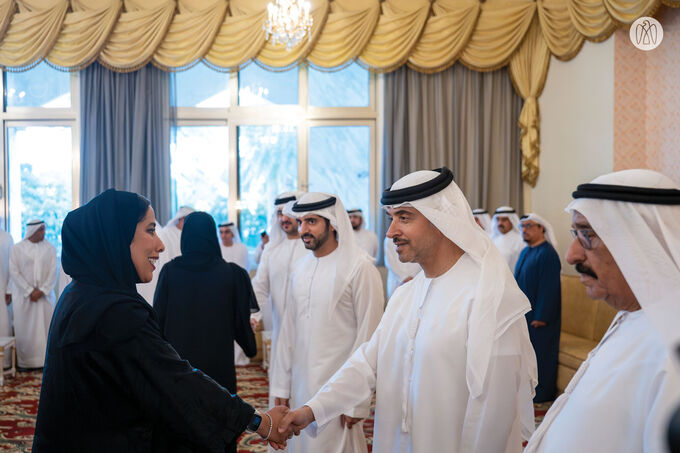 Hamdan bin Mohammed bin Rashid receives Hazza bin Zayed in Dubai