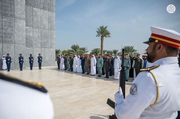 Theyab bin Mohamed bin Zayed raises UAE flag at Wahat Al Karama to mark UAE Flag Day 