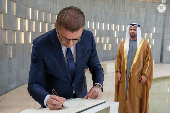 Theyab bin Mohamed bin Zayed receives Prime Minister of Republic of North Macedonia at Wahat Al Karama
