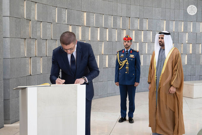 Theyab bin Mohamed bin Zayed receives Prime Minister of Republic of North Macedonia at Wahat Al Karama