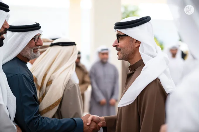 Hazza bin Zayed receives sheikhs, officials and citizens at Al Maqam Palace in Al Ain Region
