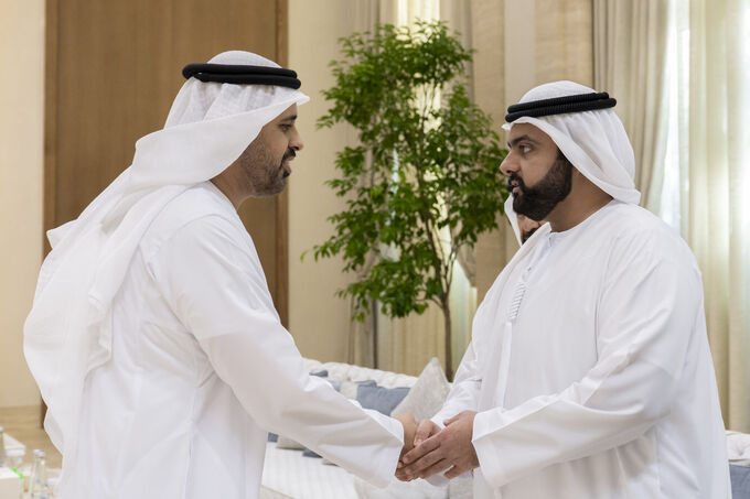 UAE President receives condolences from Rulers of Sharjah, Umm Al Qaiwain, Representative of Sultan of Oman on passing of Sheikh Tahnoun bin Mohammed