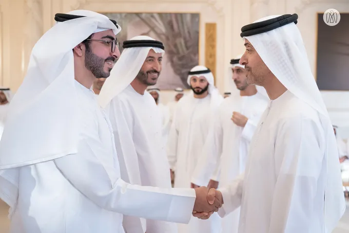 Hazza bin Zayed receives sheikhs, officials and citizens at Al Maqam Palace in Al Ain Region