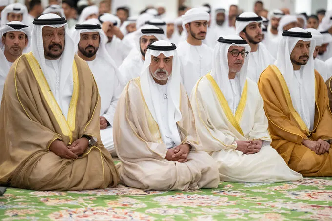 Mansour bin Zayed, Khaled bin Mohamed bin Zayed perform Eid prayer at Sheikh Zayed Grand Mosque