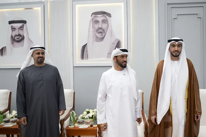 Nahyan bin Zayed and Theyab bin Mohamed bin Zayed attend Hamad Khalid Al Kaabi’s wedding reception