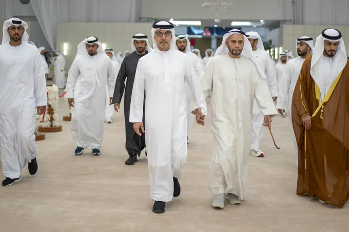 Hazza bin Zayed and Nahyan bin Zayed attend Al Mheiri wedding reception