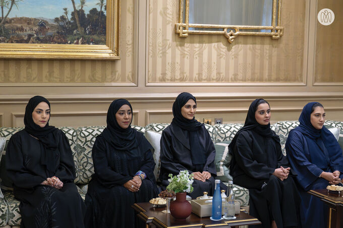 Hamdan bin Zayed receives delegation from space sector at Al Nakheel Palace