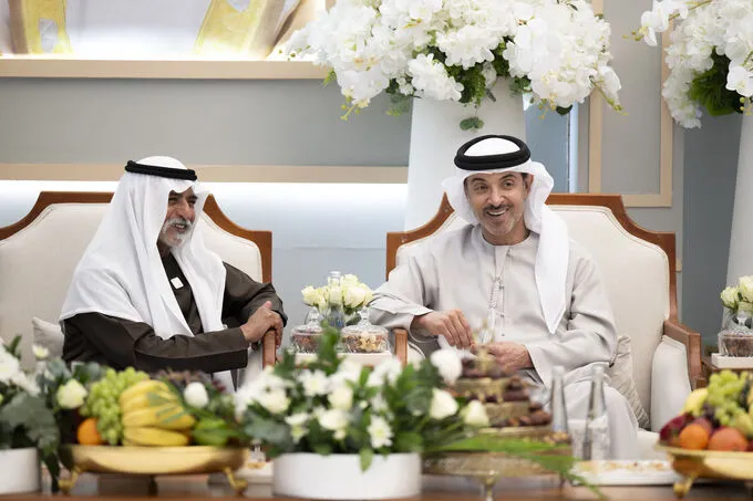 Hazza bin Zayed attends Khalifa Hadef Jouan Al Dhaheri wedding reception