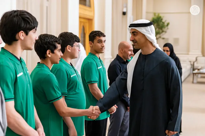 Hamdan bin Mohamed bin Zayed receives winners of UAE Wrestling Federation Cup and UAE Wrestling Clubs League for 2025–2026 season