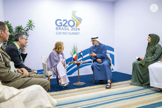 Crown Prince of Abu Dhabi holds discussions with Prime Minister of Italy at G20 summit