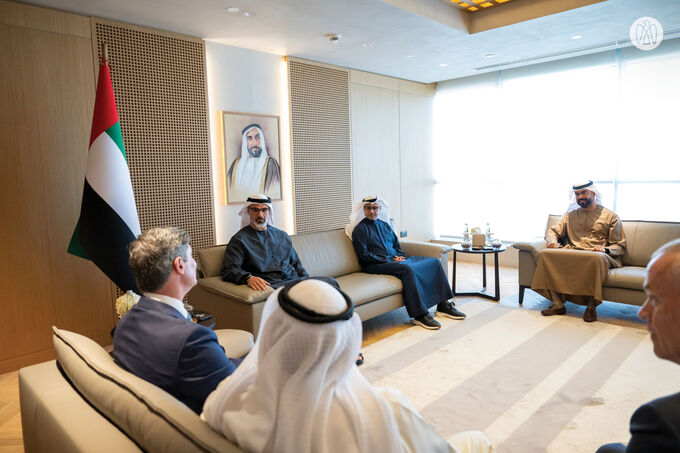 Khaled bin Mohamed bin Zayed meets Starbucks Chairman and CEO