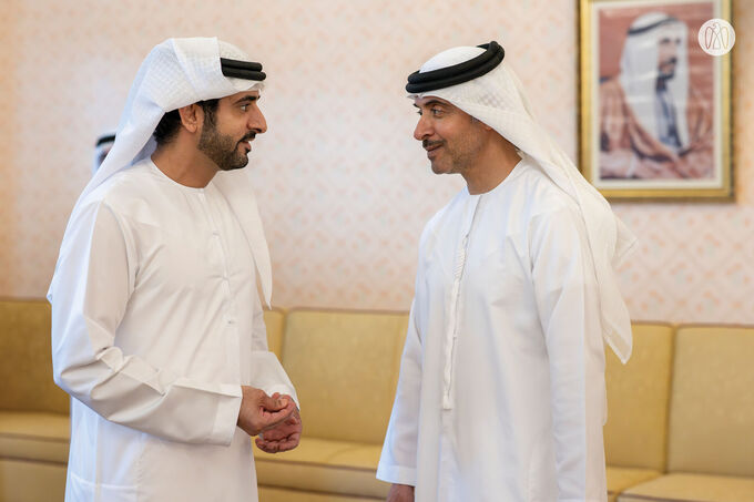 Hamdan bin Mohammed bin Rashid receives Hazza bin Zayed in Dubai