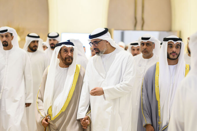 Khaled bin Mohamed bin Zayed and Saif bin Zayed attend Mohamed Faraj bin Hamoodah wedding reception