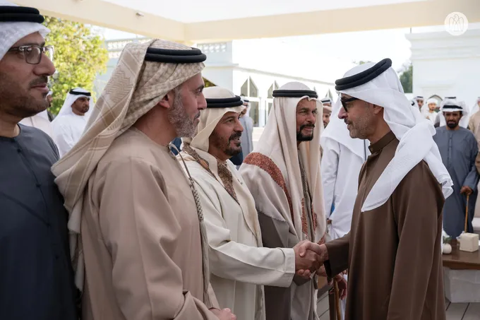 Hazza bin Zayed receives sheikhs, officials and citizens at Al Maqam Palace in Al Ain Region