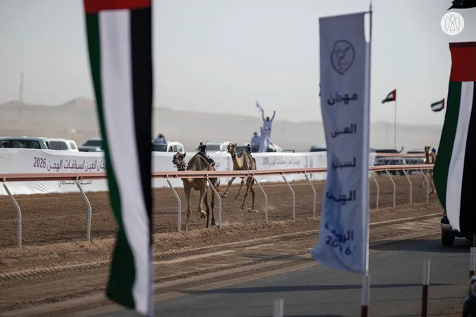 Rashid bin Hamdan bin Mohammed and Mohammed bin Hamdan bin Zayed award winners of final competitions at 2nd Al Ain Camel Racing Festival