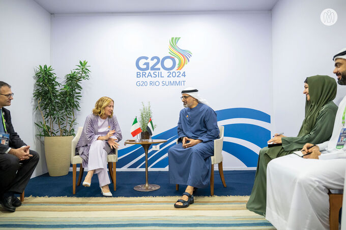 Crown Prince of Abu Dhabi holds discussions with Prime Minister of Italy at G20 summit