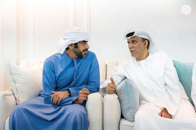 Hazza bin Zayed visits Saeed bin Tahnoon bin Mohammed and exchanges Ramadan greetings