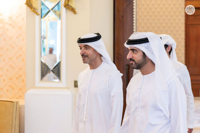 Hamdan bin Mohammed bin Rashid receives Hazza bin Zayed in Dubai