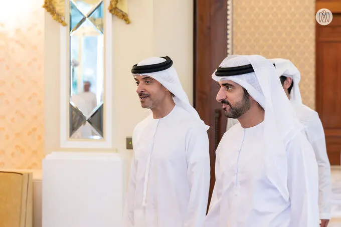 Hamdan bin Mohammed bin Rashid receives Hazza bin Zayed in Dubai