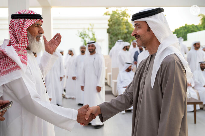 Hazza bin Zayed receives sheikhs, officials and citizens at Al Maqam Palace in Al Ain