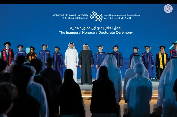 Khaled bin Mohamed bin Zayed witnesses Mohamed bin Zayed University of Artificial Intelligence inaugural Honorary Doctorate conferral on OpenAI CEO, Sam Altman
