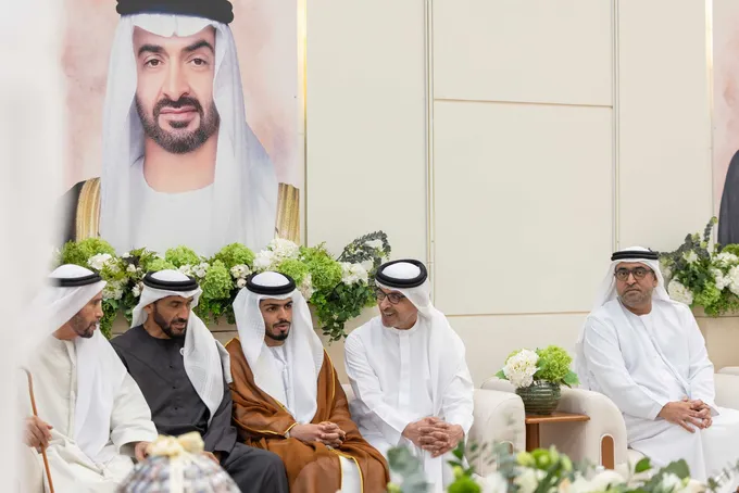 Hazza bin Zayed and Nahyan bin Zayed attend Al Mheiri wedding reception
