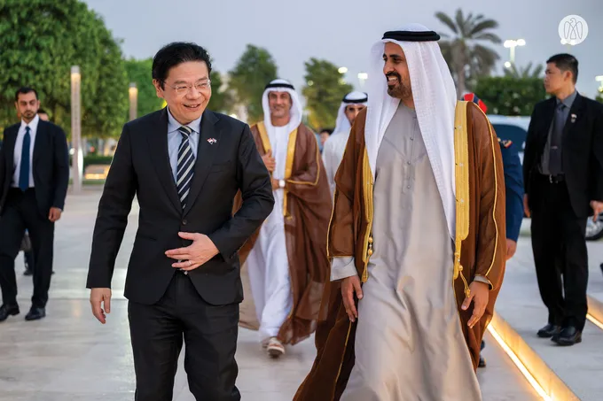 Theyab bin Mohamed bin Zayed receives Prime Minister of Singapore at Wahat Al Karama