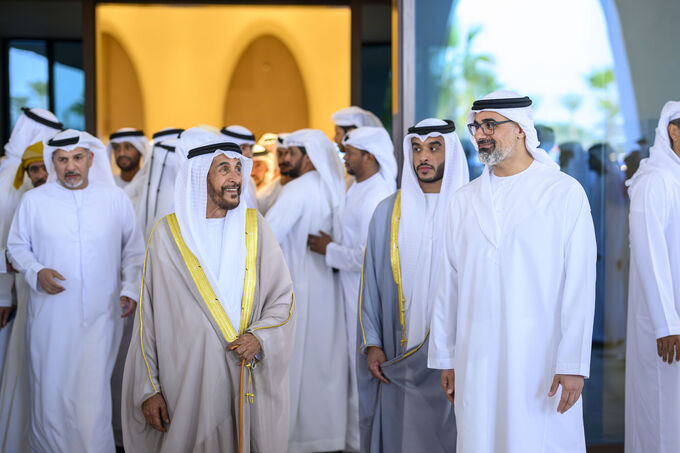 Khaled bin Mohamed bin Zayed and Saif bin Zayed attend Mohamed Faraj bin Hamoodah wedding reception