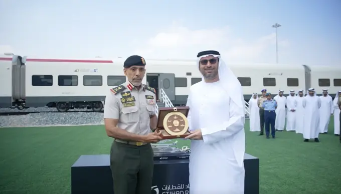 Ahmed bin Tahnoun boards Etihad Rail prototype passenger train from Abu Dhabi to Dubai