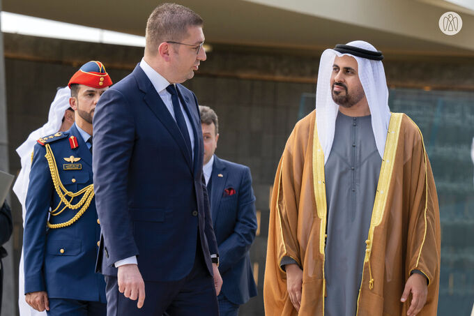 Theyab bin Mohamed bin Zayed receives Prime Minister of Republic of North Macedonia at Wahat Al Karama