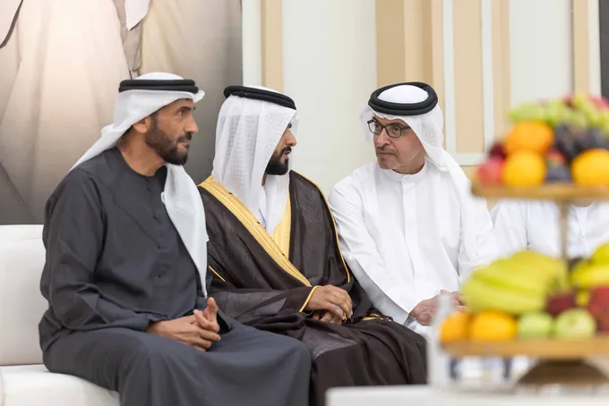 Hazza bin Zayed and Nahyan bin Zayed attend wedding reception of Mohamed Ali Al Kaabi