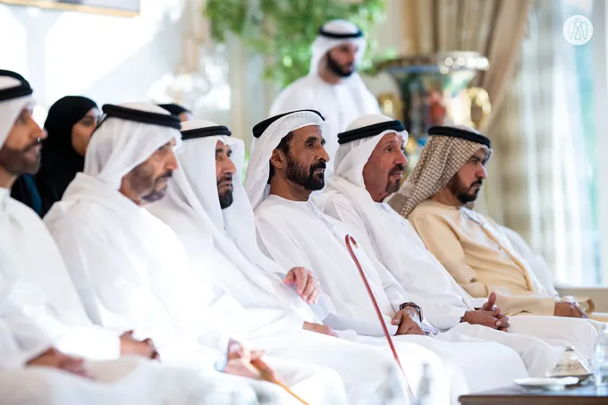 Hazza bin Zayed receives sheikhs, officials and citizens at Al Maqam Palace in Al Ain Region