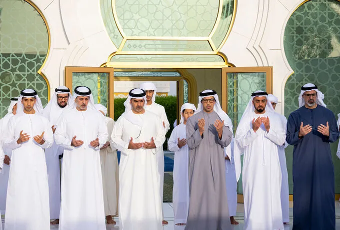 Mansour bin Zayed, Khaled bin Mohamed bin Zayed perform Eid prayer at Sheikh Zayed Grand Mosque