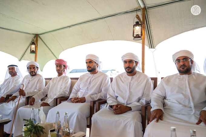 Hazza bin Zayed reviews Seih Sabra Camel Racing Track in Al Ain Region