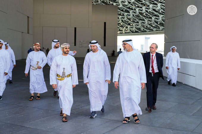 Accompanied by Khaled bin Mohamed bin Zayed, Theyazin bin Haitham Al Said visits Louvre Abu Dhabi