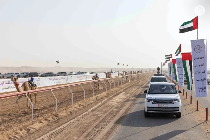 Rashid bin Hamdan bin Mohammed and Mohammed bin Hamdan bin Zayed award winners of final competitions at 2nd Al Ain Camel Racing Festival