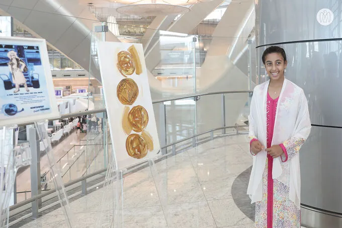 Video | In the presence of Alyazia bint Nahyan bin Mubarak, Fakhra bint Diab bin Saif showcases 4 works of art to Zayed International Airport