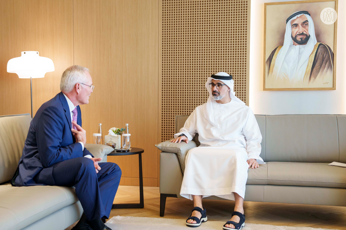 Khaled bin Mohamed bin Zayed receives ExxonMobil Chairman and CEO Darren Woods