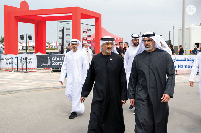 Khaled bin Mohamed bin Zayed meets UAE Team Emirates XRG cyclists on 2nd stage of UAE Tour 2025