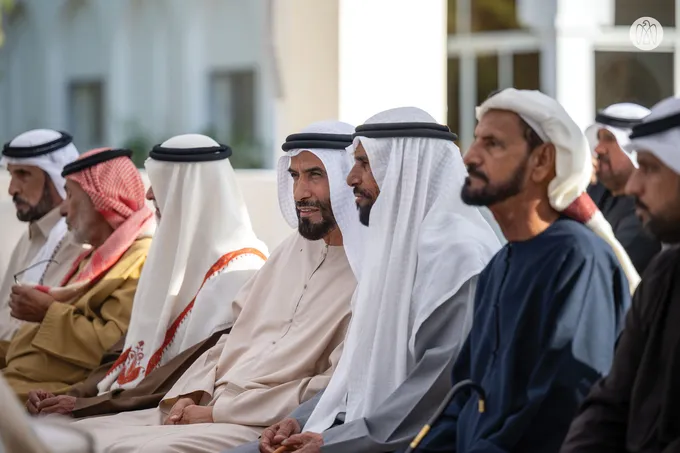 Hazza bin Zayed receives sheikhs, officials and citizens at Al Maqam Palace in Al Ain Region