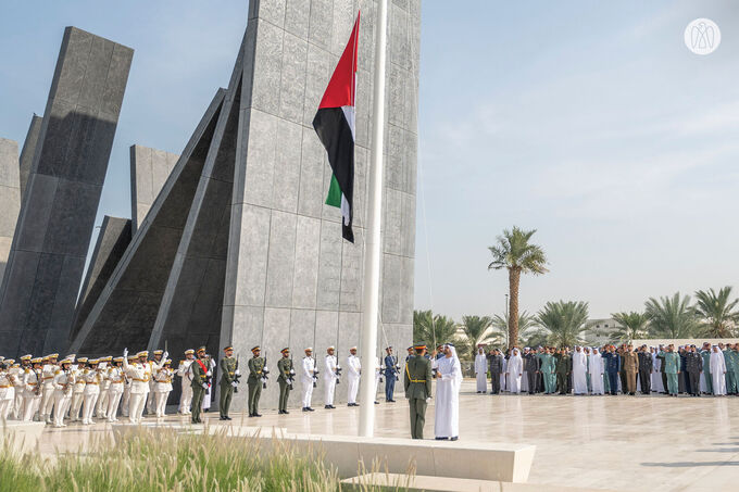 Theyab bin Mohamed bin Zayed raises UAE flag at Wahat Al Karama to mark UAE Flag Day 