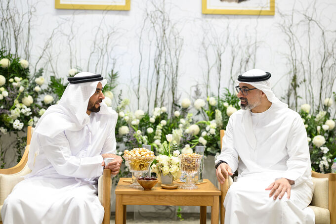 Khaled bin Mohamed bin Zayed and Saif bin Zayed attend Mohamed Faraj bin Hamoodah wedding reception